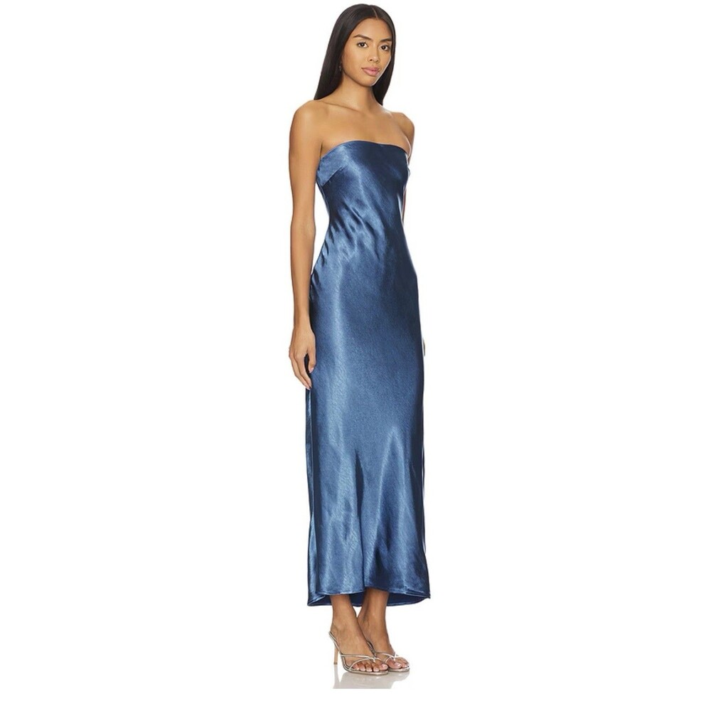 Strapless Satin Slip Dress in Blue - Picture 2 of 12